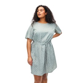 Zizzi Flash by Women's Plus Size Dress Short Sleeve Belt Size 14-34, Iceberg Green Dot