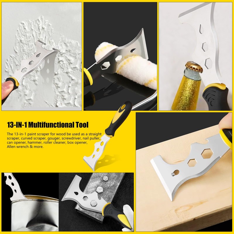 Scraper Tool,13-in-1 Painters Tool Stainless Steel, Professional Multi Paint Stripper