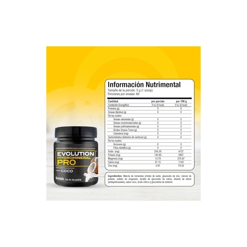 EVOLUTION, Electrolitos, Bebida Hidratante en Polvo, Hydromineral Pro, 5 Electrolitos,
