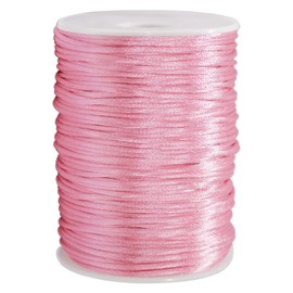 FQTANJU 2mm x 100 Yards Premium Quality Rattail Nylon Satin Cord Roll, Kumihimo Rattail,Chinese Knot, Pink