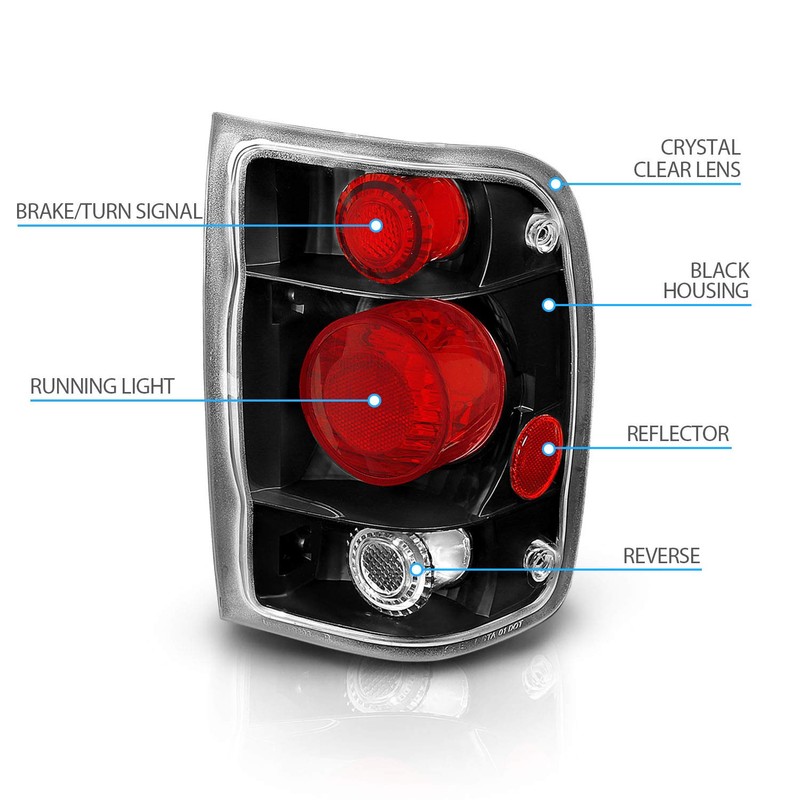 AmeriLite Black Replacement Brake Tail Lights Set For 1998-2000 Ford