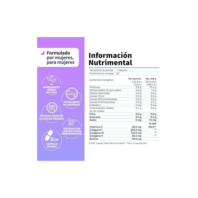 Colágeno Hidrolizado Biotina Péptidos Tipo Iii 100 Puro Vitamina Cápsulas