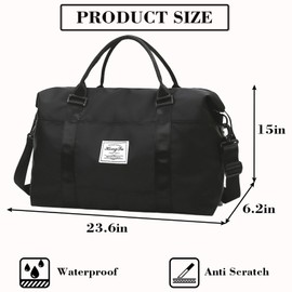 INVODA Travel Duffel Bag Sports Tote Gym Bag Shoulder Weekender Overnight Bag Carry on Travel Bag for Women (Black)