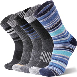 ANTSANG Merino Wool Hiking Socks for Men & Women Thermal Warm Winter Thick Cozy Athletic Crew Work Boot Gift Socks Stocking Stuffers 5 Pairs(Blue Grey Series,M)