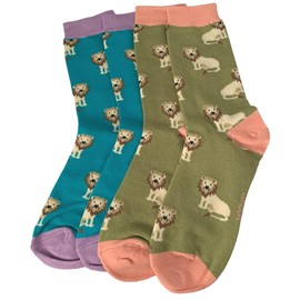 Purple Possum® Lion Socks Ladies Cute Lions Cotton Bamboo Size 4-7 Womens Fun Novelty Socks (Blue and Green 2 Pair Pack)