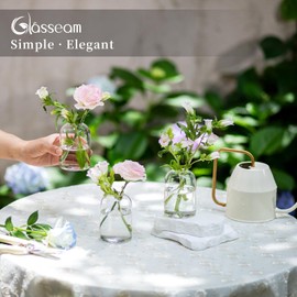 Glasseam Glass Bud Vases for Centerpieces: Clear Small Flower Vase Decor Bulk Set of 12 Simple Modern Decorative Vases for Flowers Mini Candle Vase Wedding Centerpiece for Dining Table Decorations