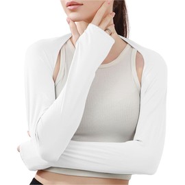 BeatTalk Women's Bolero Arm Cover, UPF 50+, UV Protection & Cool Touch Feel, Non Slip Arm Sleeve, Finger Holes, Sweat Absorbent, Quick Drying, UV Protection, Driving, Sports, white