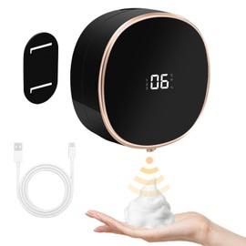 Dispensador de Jabon Automatico, Ajuste de Burbuja de Tres Velocidades, Gran Capacidad de 280 ML, Pantalla LED, Dispensador Automático de Jabón De Pared, para Pared, Baño, Cocina, Comercio (Negro)