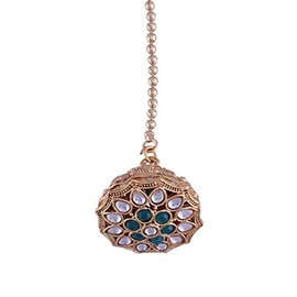 I Jewels Gold Plated Rajasthani/Rajputi Kundan Pearl Studded Borla Matha Patti Maang Tikka for Women (Style 6)