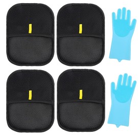 GGesii Pack of 4 Pet Hair Remover Gloves and 1 Pair of Animal Bath Gloves, Reusable Pet Hair Remover Glove, Double-Sided Grooming Glove for Pets, Cleaning, Grooming