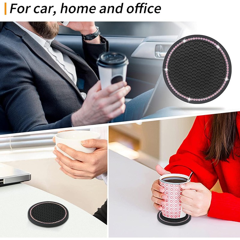 2 Pcs Black Bling Car Cup Holder Insert Coaster Anti-Slip