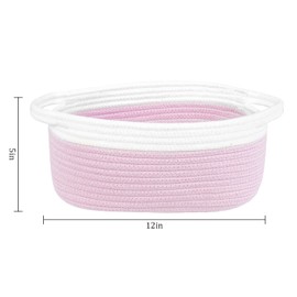 ABenkle Small Woven Basket, 12"x 8" x 5" Cute Rope Room Shelf Storage Basket, Cat Dog Toys Basket Chest Box, Empty Decorative Gift Basket with Handles -Pink