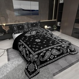 Castle Fairy Paisley Flower Comforter Set Full Size,Geometry Boho Tribal Style Duvet Set Men Women Bedroom Decor,Traditional Datura Lotus Microfiber Soft Bedding Set with 2 Pillowcases,3Pcs