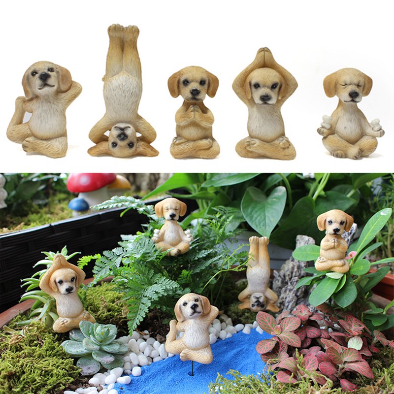 Yoga Dog Figurine Set Dog Doing Yoga Statue Miniature Garden