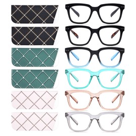 CHOFILORD 6 Pack Fashion Reading Glasses for Women Men Blue Light Blocking Oversized Square Readers with Spring Hinge (6 Pack Colorful B, 1.00)