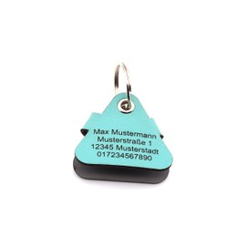 CopterFarm Dog Tag Bag for Dog Collar with Engraving, Press Stud, Faux Leather, Genuine Leather Dog Tag Individually Engraved on Both Sides (Turquoise, Triangle)
