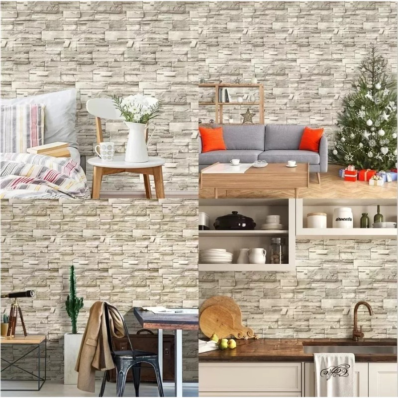 Papel Tapiz Autoadherible 45cm*10m 3d Patrón Ladrillo Papel