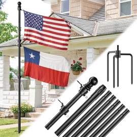 IOEN 10ft Ground Flagpole, Black Heavy Duty Flagpole Bracket with 4 Prong Base, Stainless Steel Flagpole Kit for Outdoor Garden Decoration Residential Commercial (1 Pack, Flag Not Included)