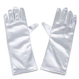 RUNHENG Stretchy Satin Child Size Long Gloves, 24cm (White)