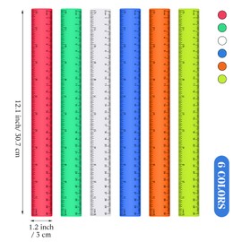 Zonon Zonon 6 Pcs 12 Inch Ruler Bulk Colorful Plastic Flexible Straight Metric Rulers with Centimeters and Inches Drafting Measuring Tool for Classroom School Students Education