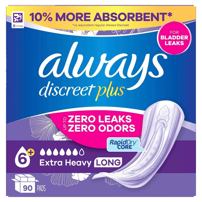 Always Discreet plus Incontinence Pads for Women, Extra Heavy Long,