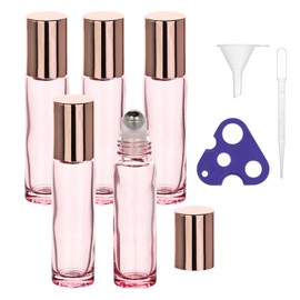 THXKCQLL Travel Perfume Bottle Refillable Pink Glass Perfume Bottles Empty 10ml (5 PCS) Essential Oil Roller Bottles with Stainless Steel Roller Ball for Perfume and Lip Gloss