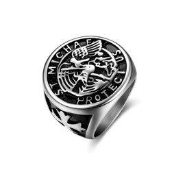 Dochais Signet Ring Finger Ring for Men, St Michael Protect US 316L Stainless Steel Ring, Silver Black Gold Retro Men's Ring Jewellery for Men, Father, Husband, Boyfriend Ring Sizes 8-13, Non-precious