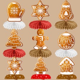 Gingerbread Snowflakes Honeycomb Centerpiece 12Pcs Gingerbread Gingerbread Table Decorations Christmas Party Supplies Xmas Tree Table Centerpieces for Winter Holiday Birthday Baby Shower Supplies