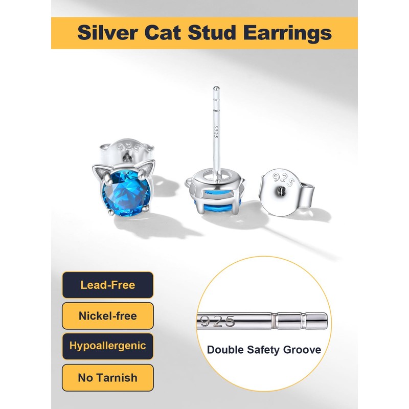 December Birthstone Stud Earrings Blue Topaz Earrings 925 Sterling Silver