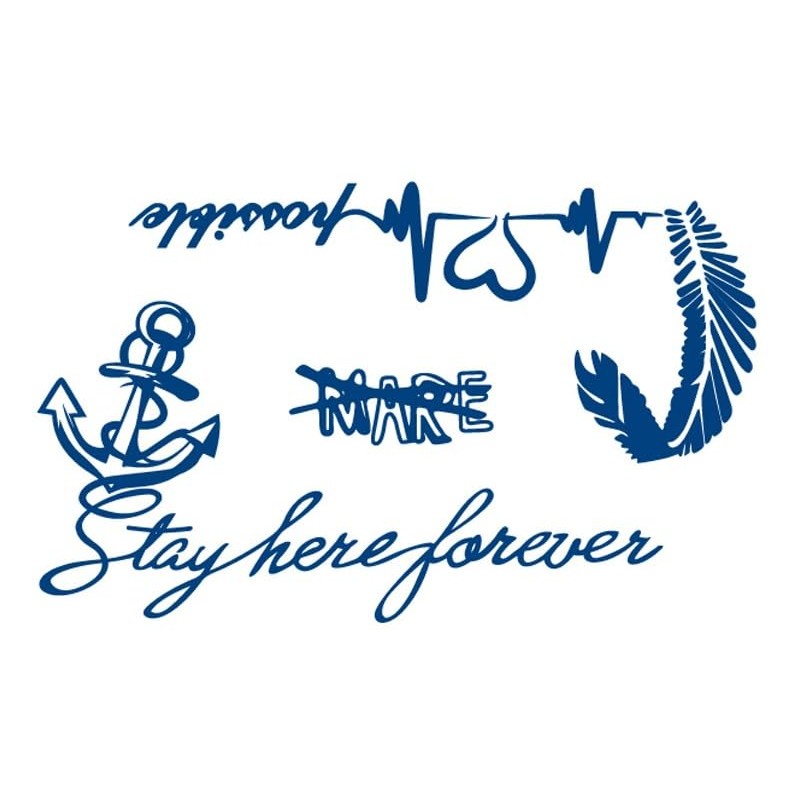 2 Blätter Temporäres Herzschlag Tattoo Schiffsanker Tattoo Schrift Tattoo Feder