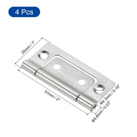 uxcell 4Pcs 2x1 Inch Door Hinges Non-Mortise No Noise Bifold Door Hinges Plating for Cabinet Furniture Window Wardrobe, Silver Tone