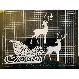 6 pc white shimmer cardstock sleigh and reindeer embellishments for cards
