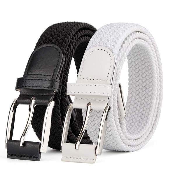 2 Pieces Braided Woven Elastic Stretch Canvas Belts for Men