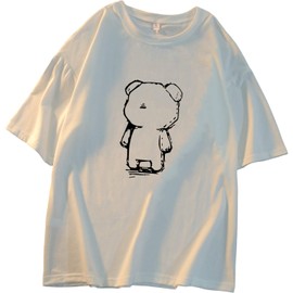 Women T Shirt Cute Bear Printed Kawaii Tops Summer Clothes Harajuku Graphic T Shirts (White,M,)