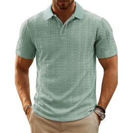 PJ PAUL JONES Mens Polo Shirts Stretchy Textured Golf Shirts Short Sleeve Casual Polo Shirts Golf Polo Light Green
