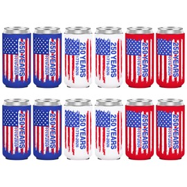 12 Pcs 4th of July 250th Anniversary USA Flag Can Cooler Sleeves