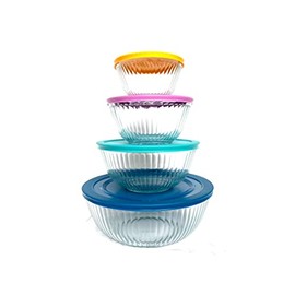 pyrex 100+ Years Glass Mixing Bowls 8-Piece Improved (Limited Edition) - Assorted Colors Lid - Colors May Vary