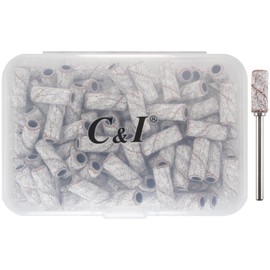 C & I 100pcs Small Sanding Bands & 1pc Slim Mandrel Nail Drill Bit Set Acrylic Gel Remove False Nails Shaping Cuticle Care Nail Prep Efile Nail Supplies for Nail Salon (White, 80 Extra Coarse-XC)