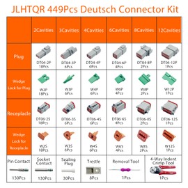 449 Pcs DT Deutsch Connector Kit,2 3 4 6 8 12 Pin Grey DT Connectors,with Crimping Pliers and Connector Removal Tool,Deutsch 16# Solid Contacts,Seal Plugs
