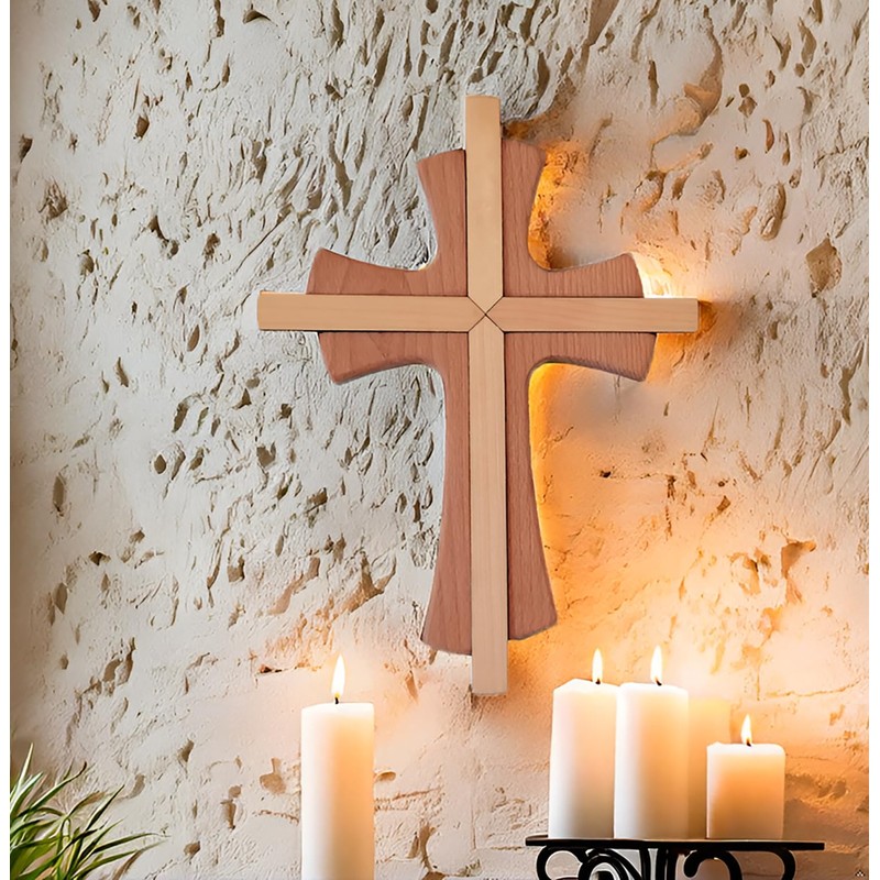 Kaltner Präsente Geschenkidee - Wandkreuz Echtes Holz Buche Kreuz Kruzifix