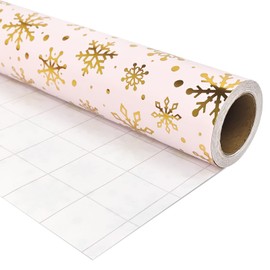 LDGOOAEL Mini Short Small Christmas Wrapping Paper Roll (17 inches X 32.8 feet) - Gold Foil Snowflakes on Pink
