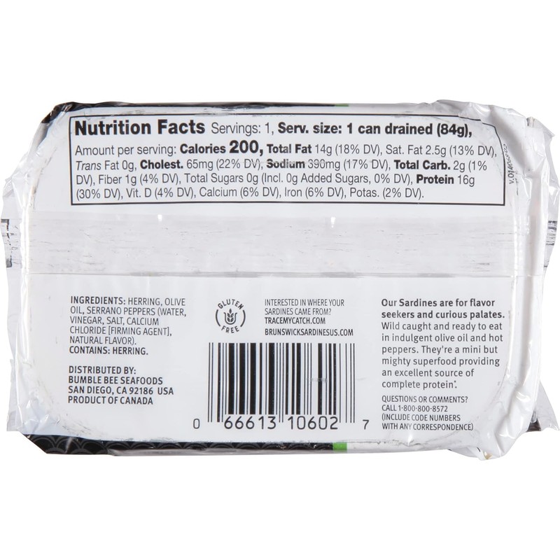 Brunswick Sardines in Olive Oil with Hot Peppers, 3.75 oz