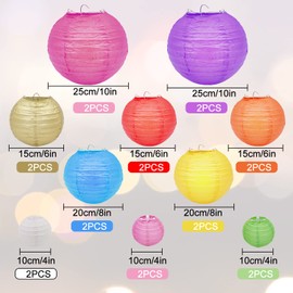 Aohcae Pack of 20 Colourful Paper Lanterns, Paper Lanterns, Round Lanterns, Outdoor Lampshade, Paper Lanterns, Weatherproof, Can Doodle, Write, Decorate