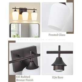 Osimir 3-Light Bathroom Lighting Fixtures Over Mirror, 21" Oil Rubbed Bronze Vanity Lights Farmhouse Bath Wall Sconce with Milk Glass for Bath, OS-YQ9167-3AW