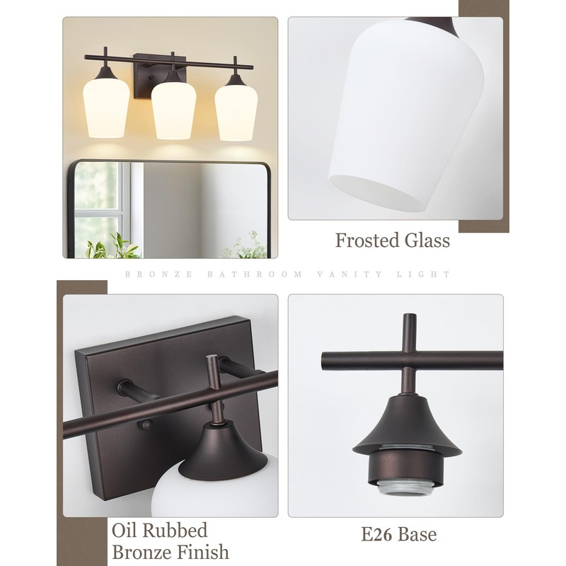 Osimir 3-Light Bathroom Lighting Fixtures Over Mirror, 21" Oil Rubbed