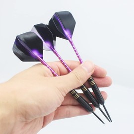 ROOBEEO Steel Tip Darts 3 Pack 23 Grams Professional Darts Metal Tip Set with Brass Barrel Aluminum Shafts Extra 3 PVC Dart Shafts 8 Flight Protectors 12 Rubber O-Rings Dart Storage Case (Purple)