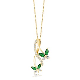 Gem Stone King 18K Yellow Gold Plated Silver Green Nano Emerald Butterfly Pendant Necklace For Women (1.21 Cttw, Marquise Cut Gemstone Birthstone, with 18 Inch Chain)