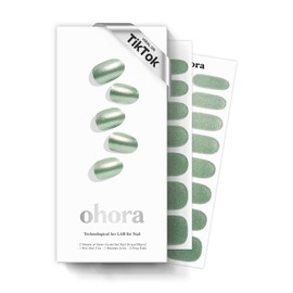 ohora Semi Cured Gel Nail Strips (N Matcha Chrome) - Works with Any Lamps, Salon-Quality, Long Lasting, Easy to Apply & Remove - Includes 2 Prep Pads, Nail File & Wooden Stick