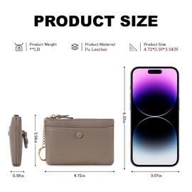 HKCLUF Women's Soft Leather Purse for Women, Coin Compartment, Card Holder, Small Purse with Zip and Key Ring, 0387-8 Grey, Size: