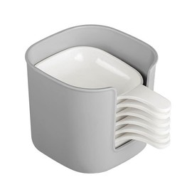 luzen 6Pcs Plastic Dipping Dish with Storage Box Mini Home Kitchen Seasoning Sauce Dishes Bowls Plate Dish Serving Tray for Sampling and Dipping Restaurant Home Party Use, White+Grey